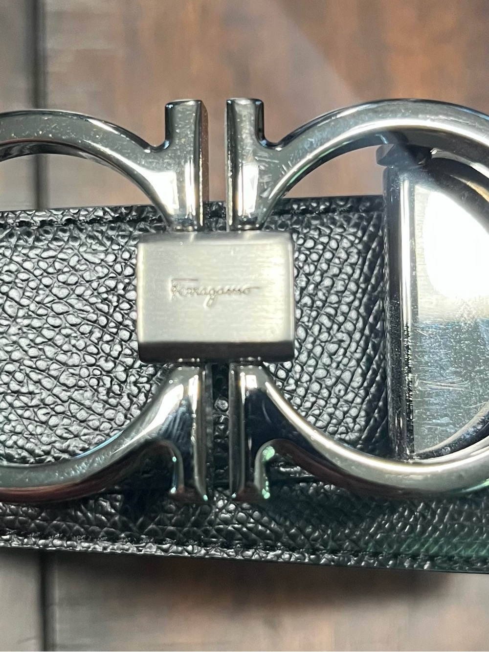 Salvatore Ferragamo Reversible and Adjustable Gancini Belt with Gunmetal Finish - Picture 2 of 4
